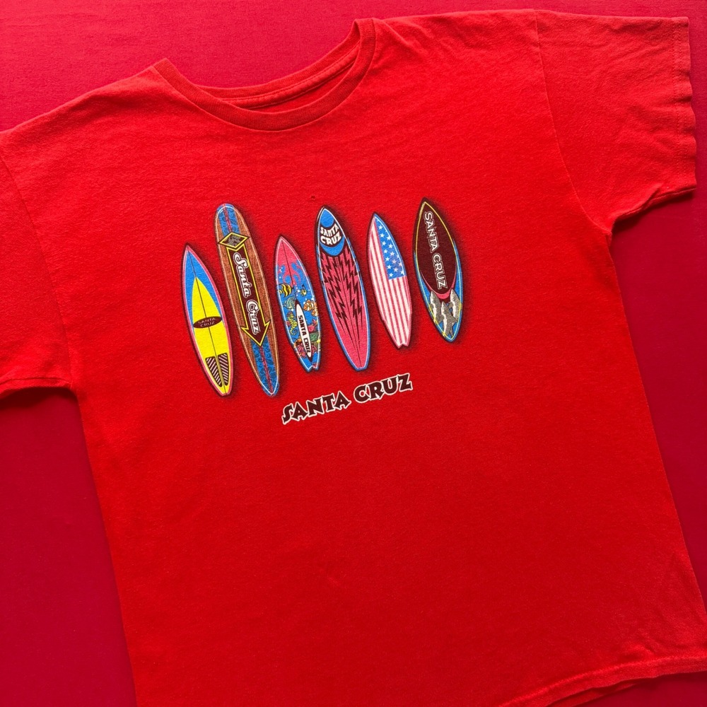 Vintage Santa Cruz Surfboards Red T-Shirt Mens Y2K Surfer Graphic Tee Small